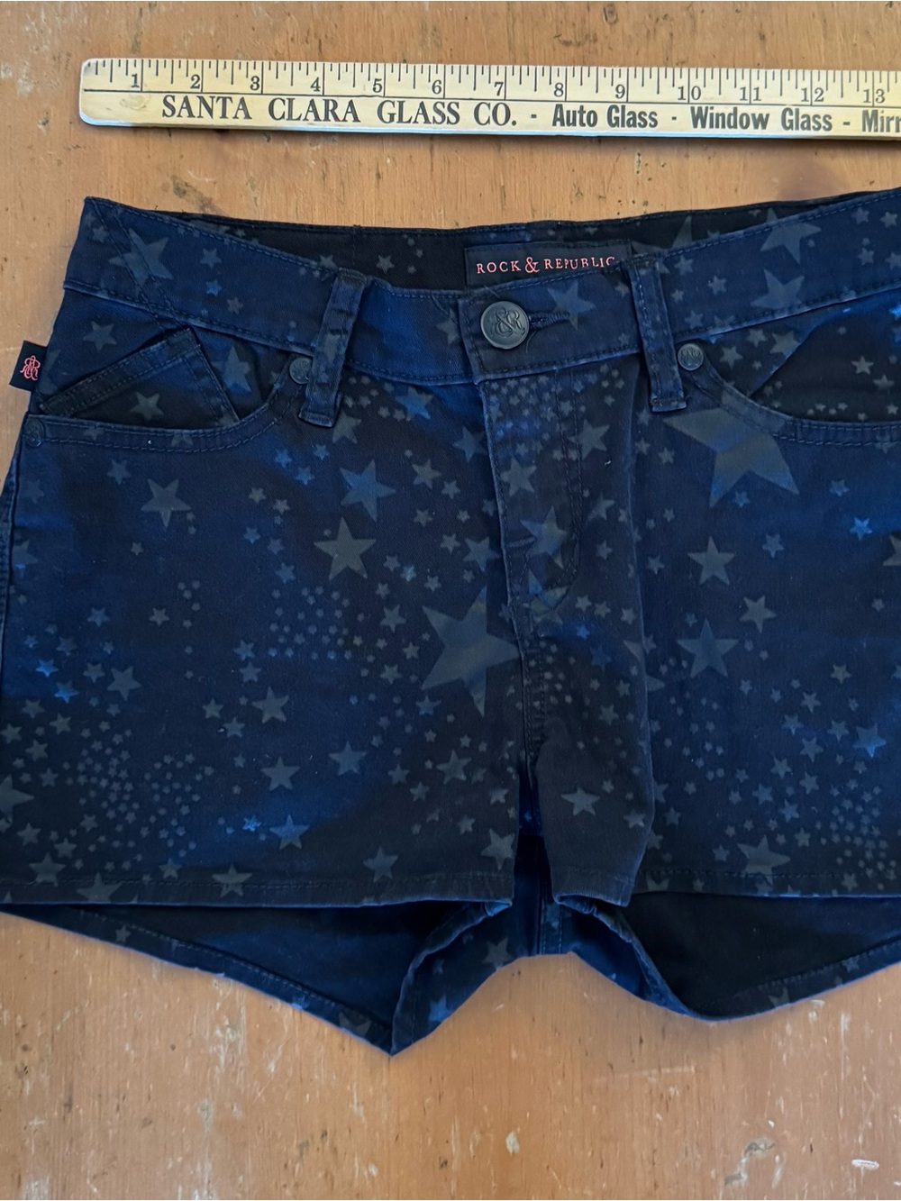Rock & Republic Black Star-Print Denim Shorts
